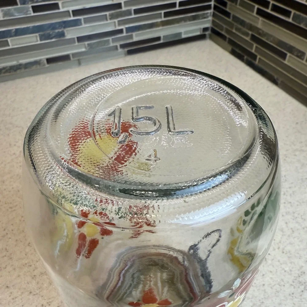 Vintage‎ 1982 Luppino Hand Painted Floral Glass Canister 1.5L Wire Bale Jar